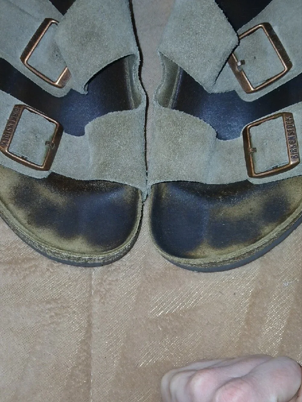 Birkenstock Olive Suede Double-Buckle Sandals with Bronze Buckles Sz: W 10 M 8